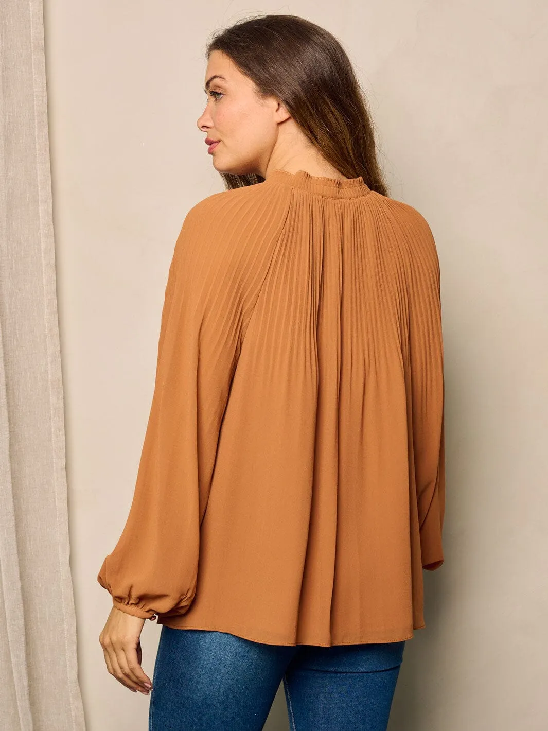 WOMEN'S LONG BALLON SLEEVE V-NECK TUNIC BLOUSE TOP