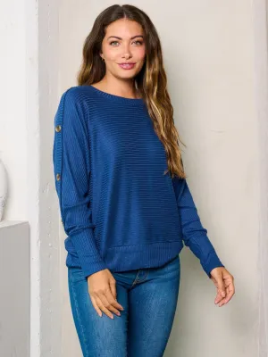 WOMEN'S LONG BUTTON DETAILED SLEEVES RIBBED TOP