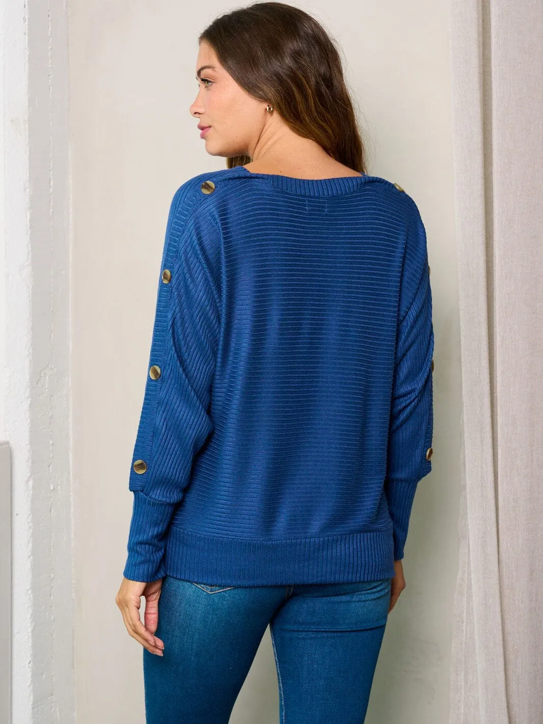 WOMEN'S LONG BUTTON DETAILED SLEEVES RIBBED TOP