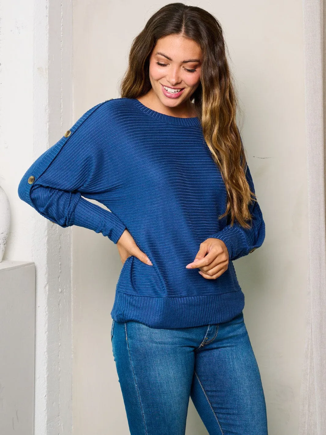WOMEN'S LONG BUTTON DETAILED SLEEVES RIBBED TOP