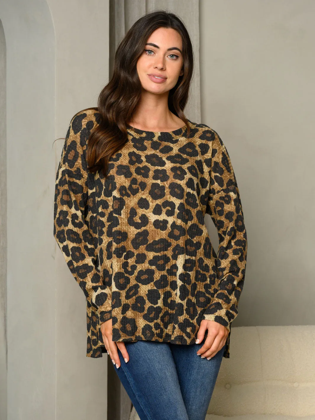 WOMEN'S LONG SLEEVE ANIMAL PRINT TUNIC TOP