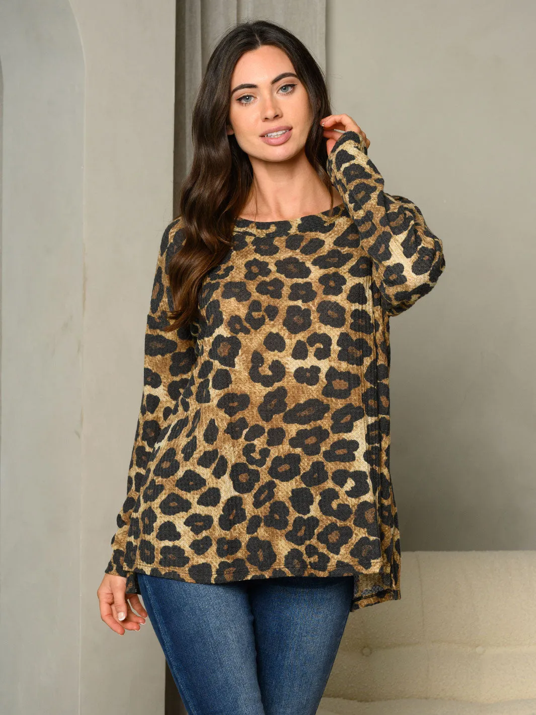 WOMEN'S LONG SLEEVE ANIMAL PRINT TUNIC TOP