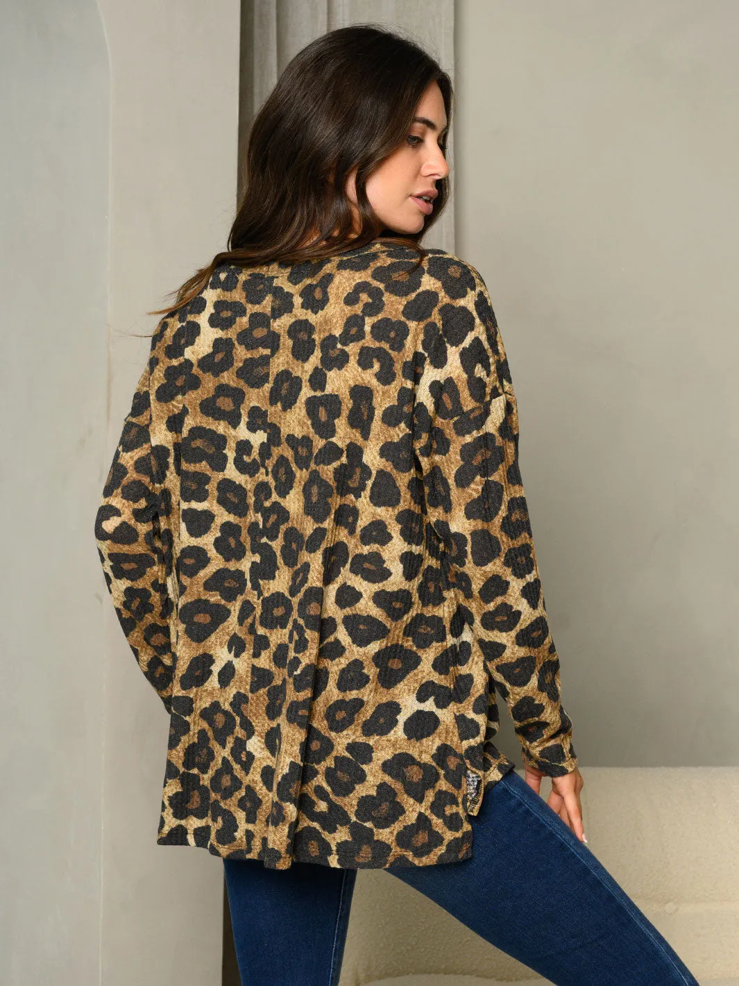 WOMEN'S LONG SLEEVE ANIMAL PRINT TUNIC TOP