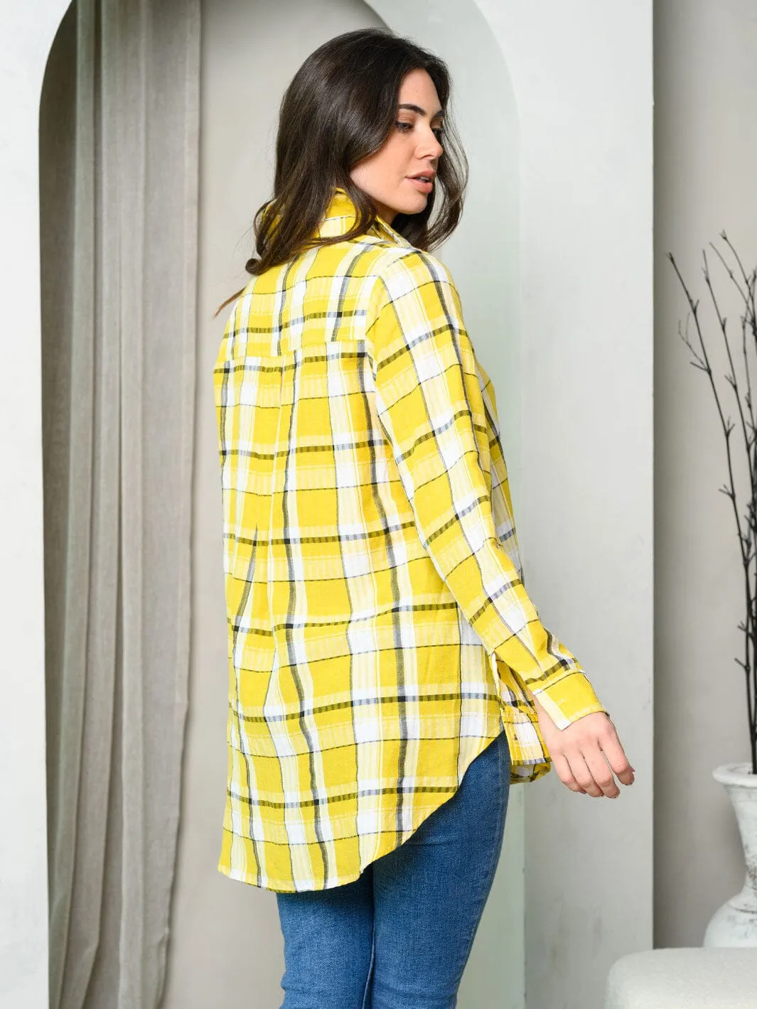 WOMEN'S LONG SLEEVE BUTTON UP PLAID SHIRT