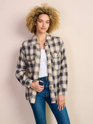 WOMEN'S LONG SLEEVE BUTTON UP POCKETS PLAID STUDS TOP