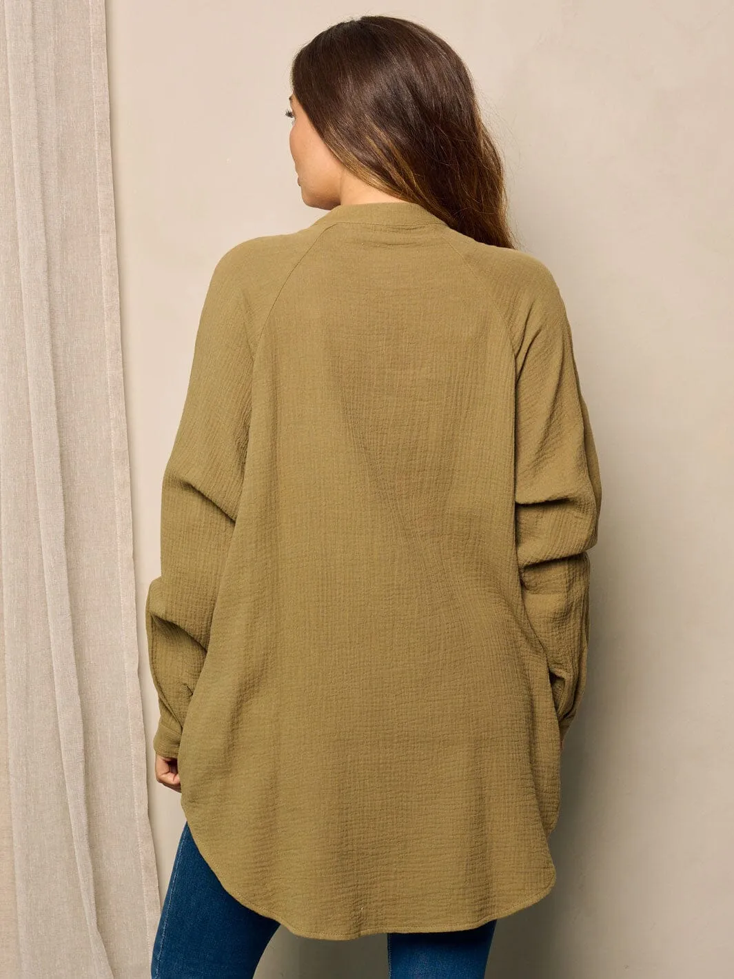 WOMEN'S LONG SLEEVE BUTTON UP POCKETS TUNIC BLOUSE TOP