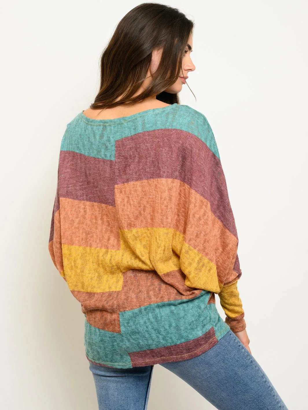 WOMEN'S LONG SLEEVE COLOR BLOCK TUNIC TOP