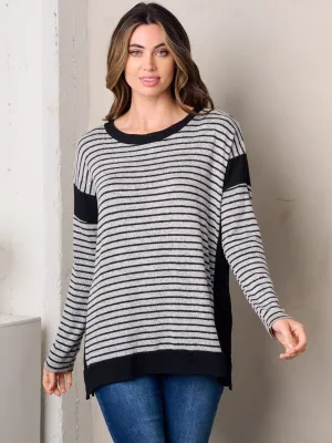 WOMEN'S LONG SLEEVE COLORBLOCK STRIPES TUNIC TOP