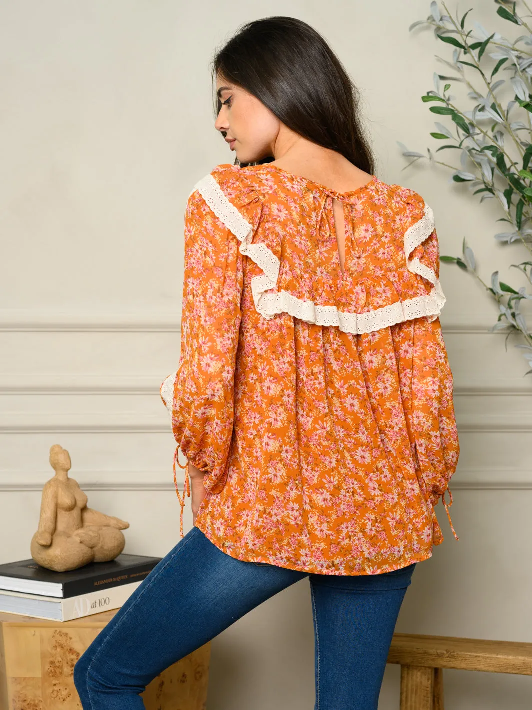 WOMEN'S LONG SLEEVE FLORAL PRINT TOP