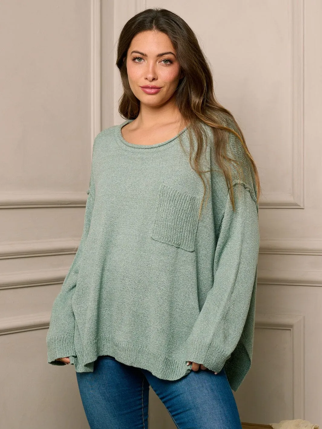 WOMEN'S LONG SLEEVE FRINT POCKET BLOUSE TOP