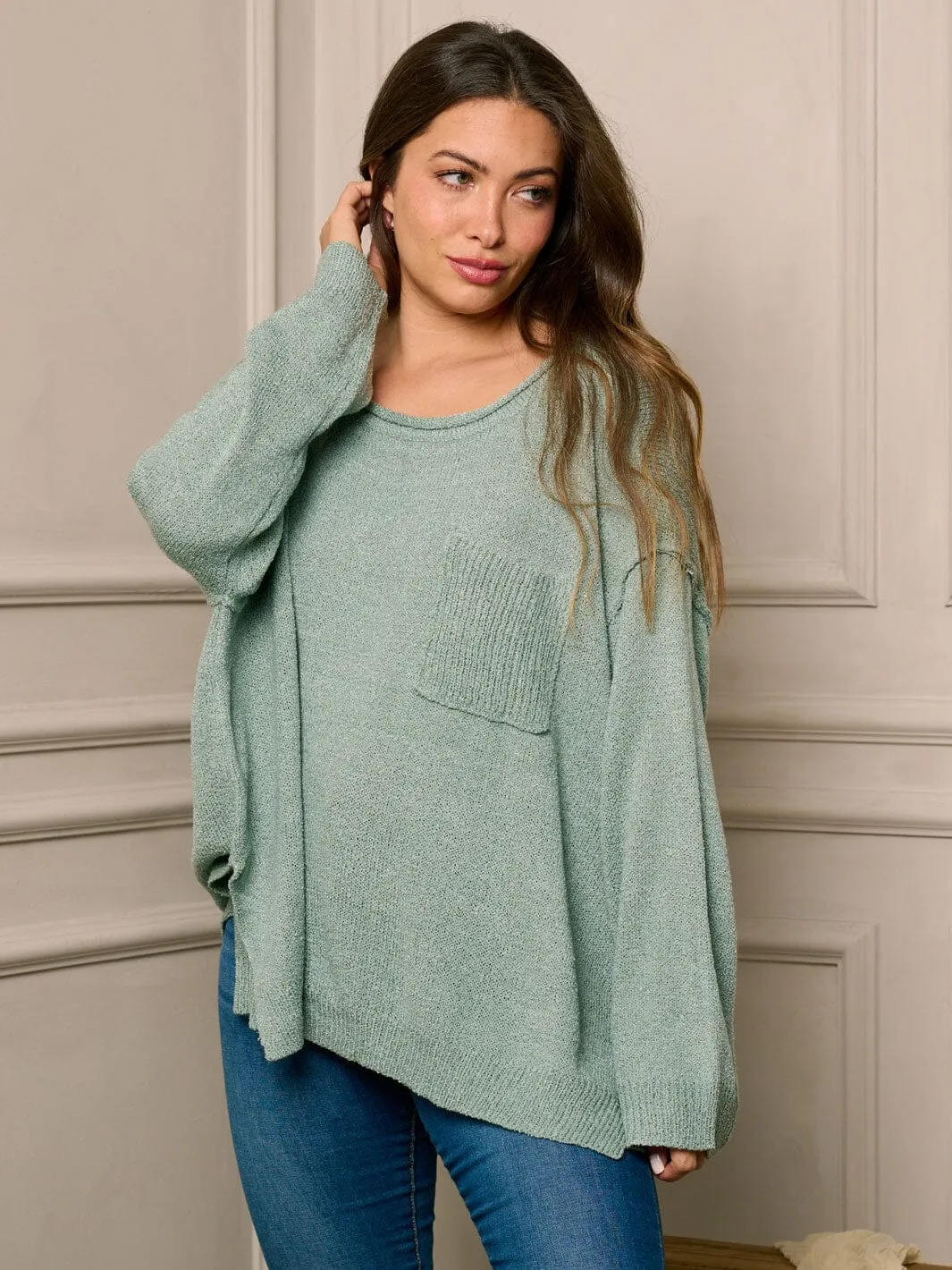 WOMEN'S LONG SLEEVE FRINT POCKET BLOUSE TOP