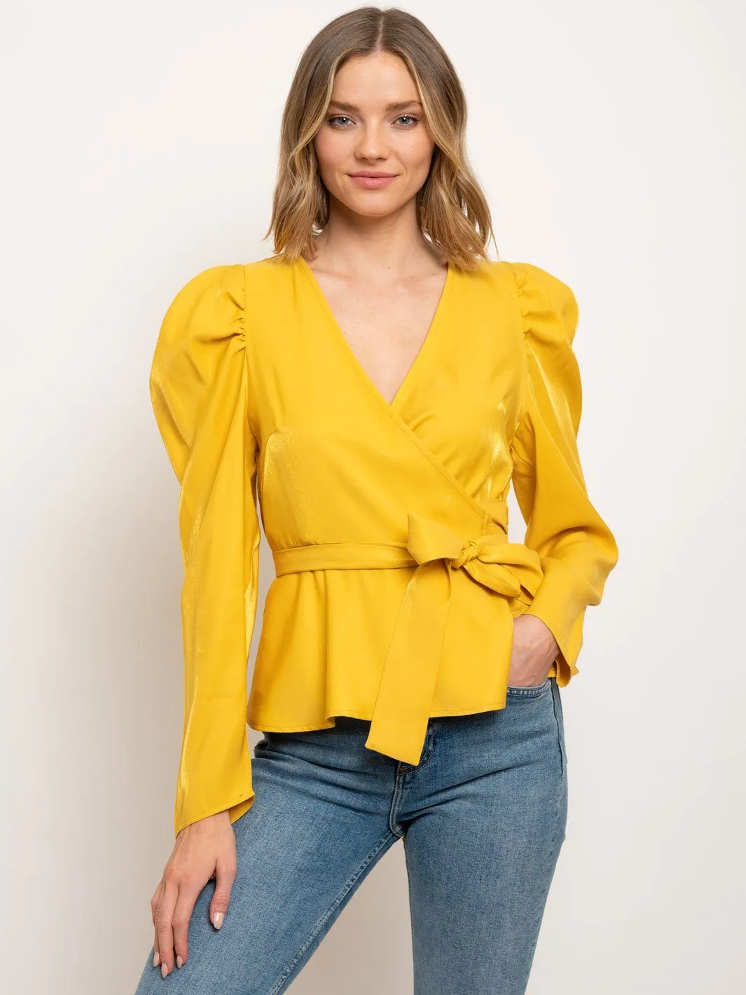 WOMEN'S LONG SLEEVE PEPLUM WRAP TOP