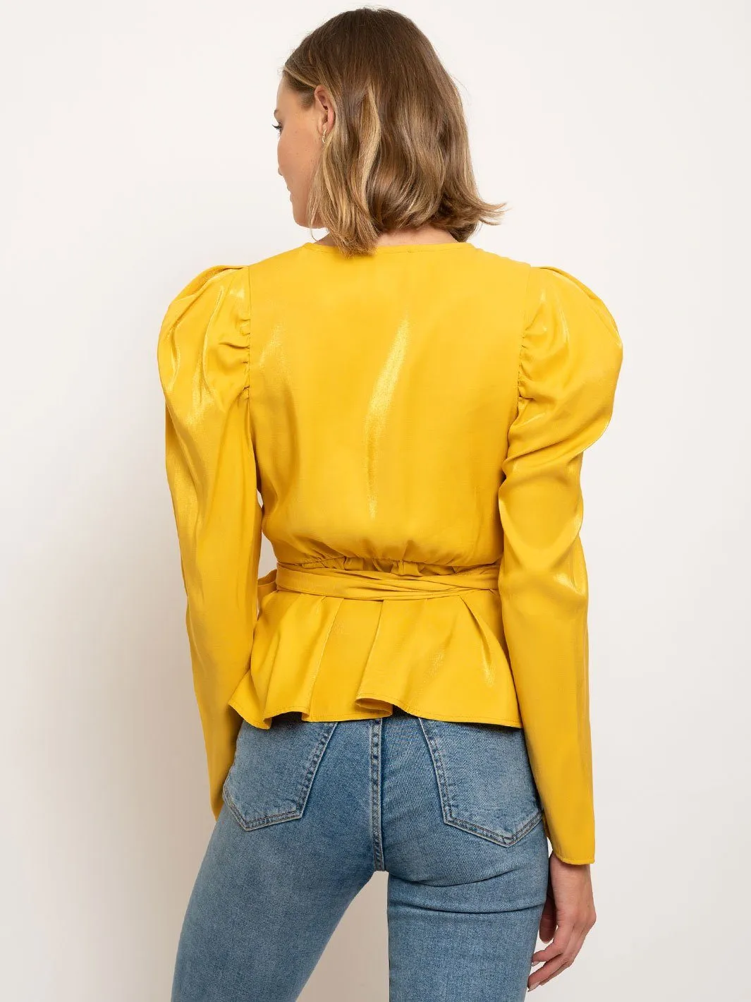 WOMEN'S LONG SLEEVE PEPLUM WRAP TOP