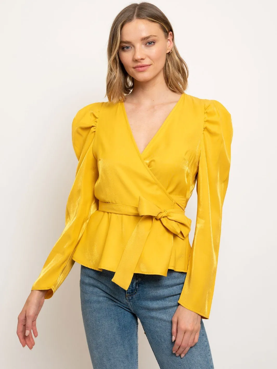 WOMEN'S LONG SLEEVE PEPLUM WRAP TOP
