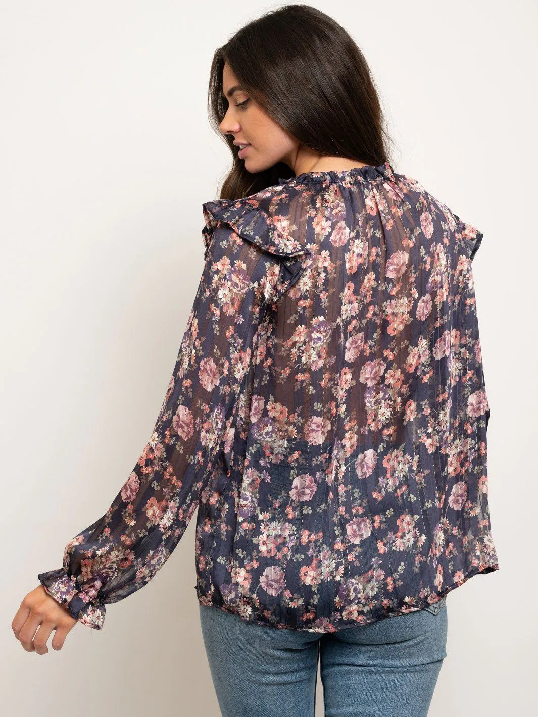 WOMEN'S LONG SLEEVE RUFFLE FLORAL TOP