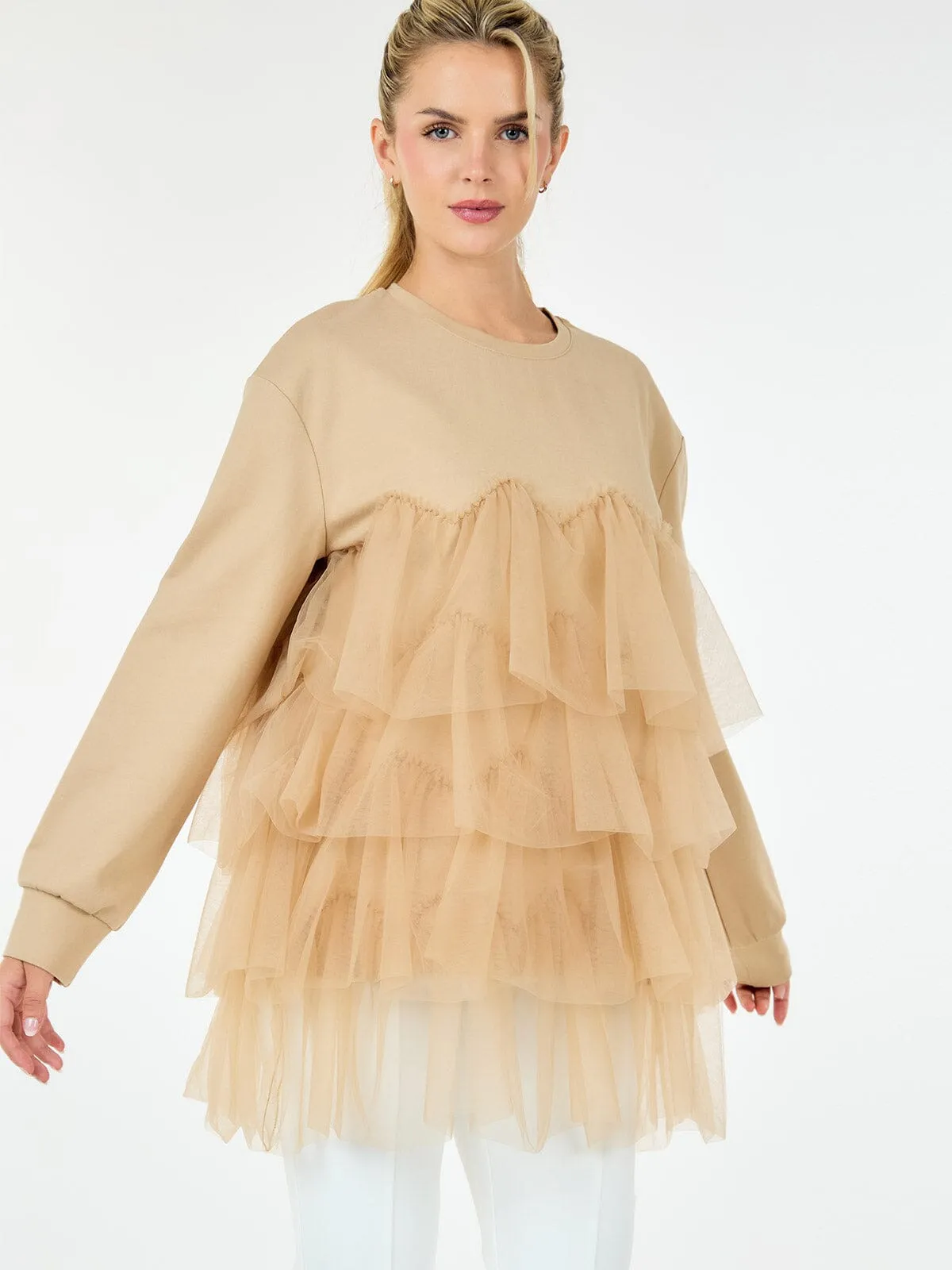 WOMEN'S LONG SLEEVE RUFFLE TIERED  DETAILED BLOUSE