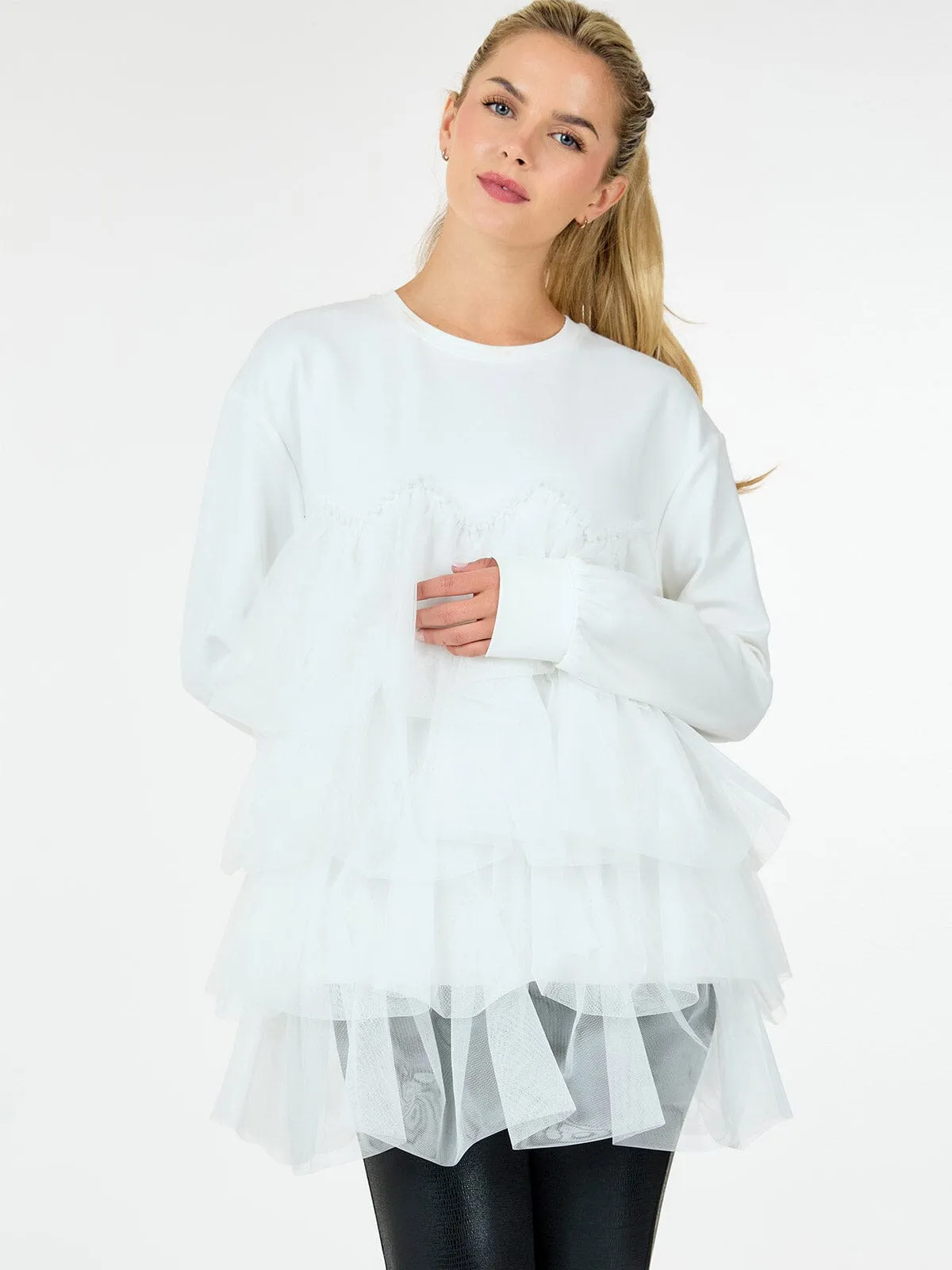 WOMEN'S LONG SLEEVE RUFFLE TIERED  DETAILED BLOUSE
