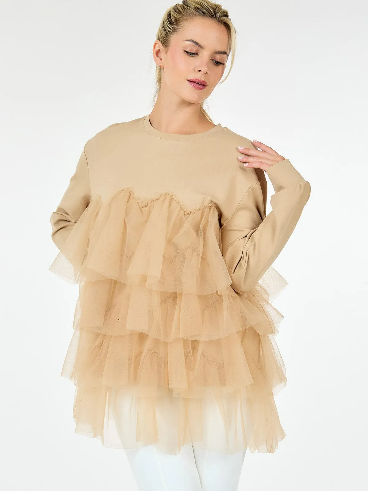 WOMEN'S LONG SLEEVE RUFFLE TIERED  DETAILED BLOUSE