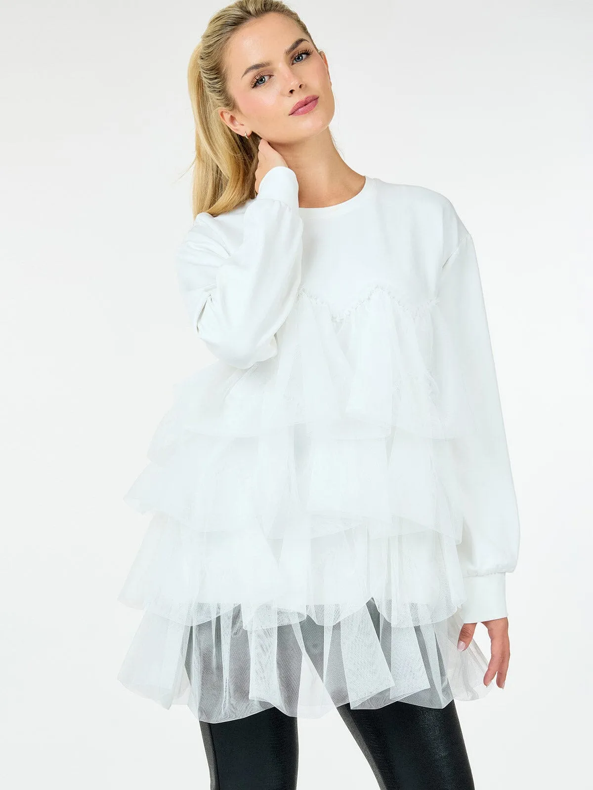 WOMEN'S LONG SLEEVE RUFFLE TIERED  DETAILED BLOUSE