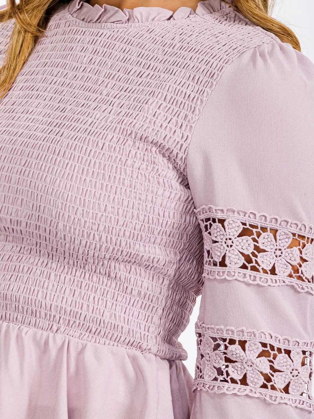 WOMEN'S LONG SLEEVE SMOCK DETAILED PEPLUM BLOUSE TOP