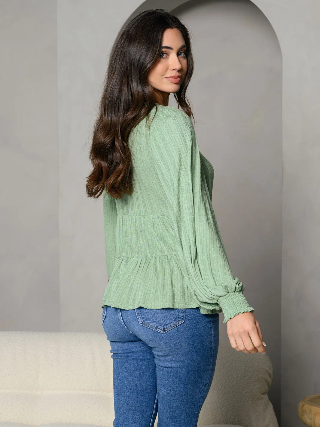 WOMEN'S LONG SLEEVE TIERED PEPLUM TOP