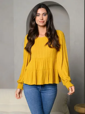 WOMEN'S LONG SLEEVE TIERED PEPLUM TOP
