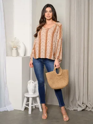 WOMEN'S LONG SLEEVE V-NECK FLORAL TUNIC TOP