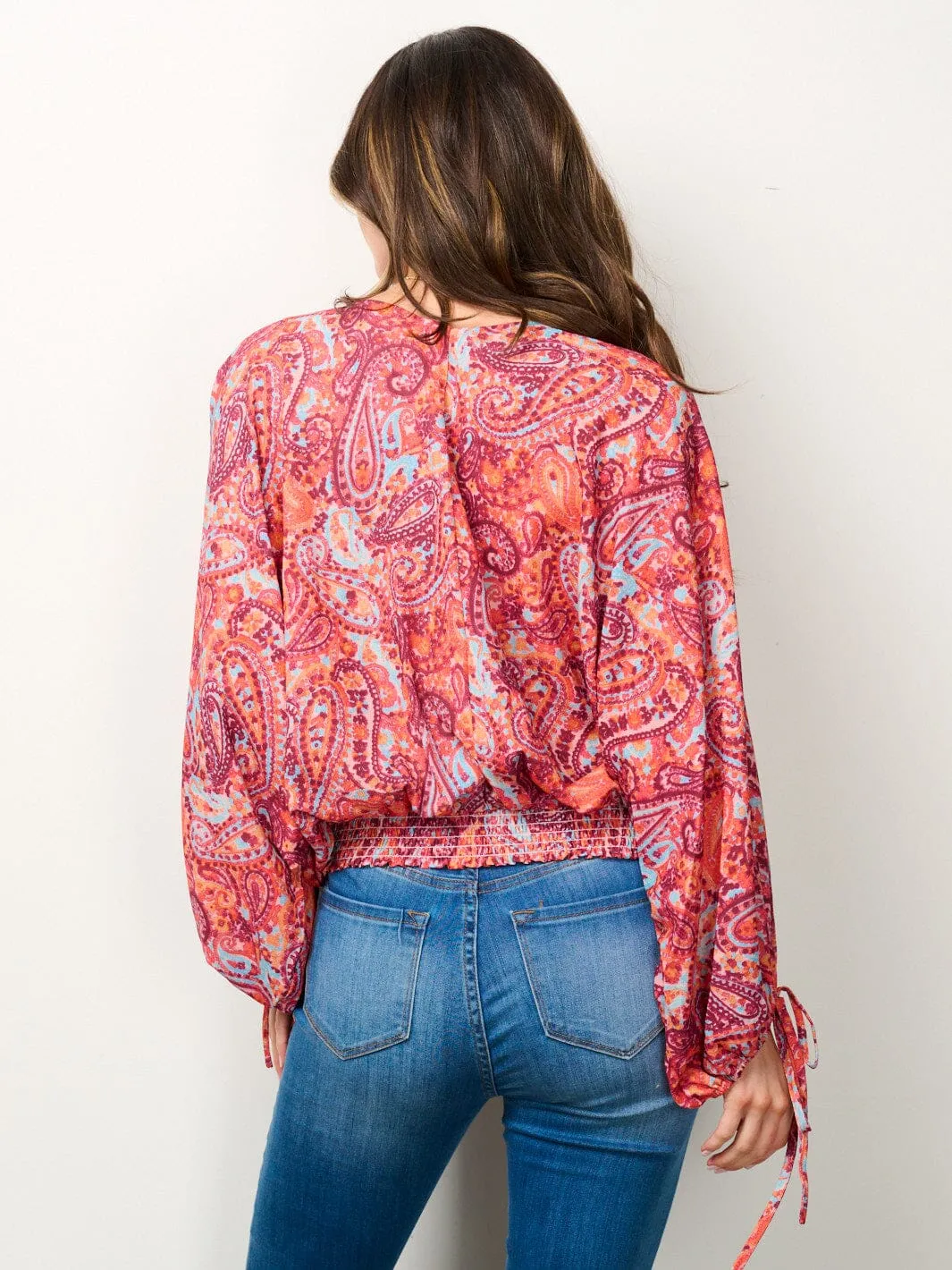 WOMEN'S LONG SLEEVE V-NECK PRINTED BLOSE TOP