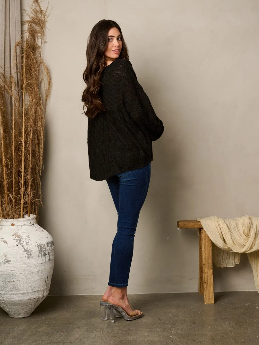 WOMEN'S LONG SLEEVE WAFFLE TUNIC TOP
