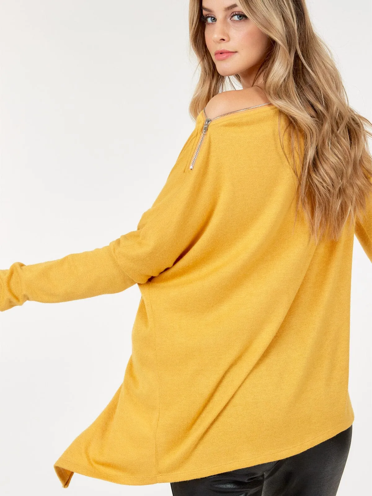 WOMEN'S LONG SLEEVE ZIPPER DETAILED TUNIC TOP