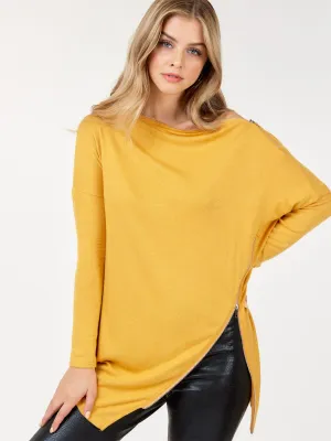 WOMEN'S LONG SLEEVE ZIPPER DETAILED TUNIC TOP