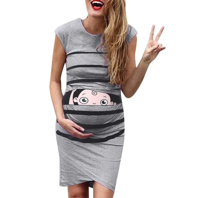 Women's maternity dresses Sleeveless Cartoon Cute Print Dress