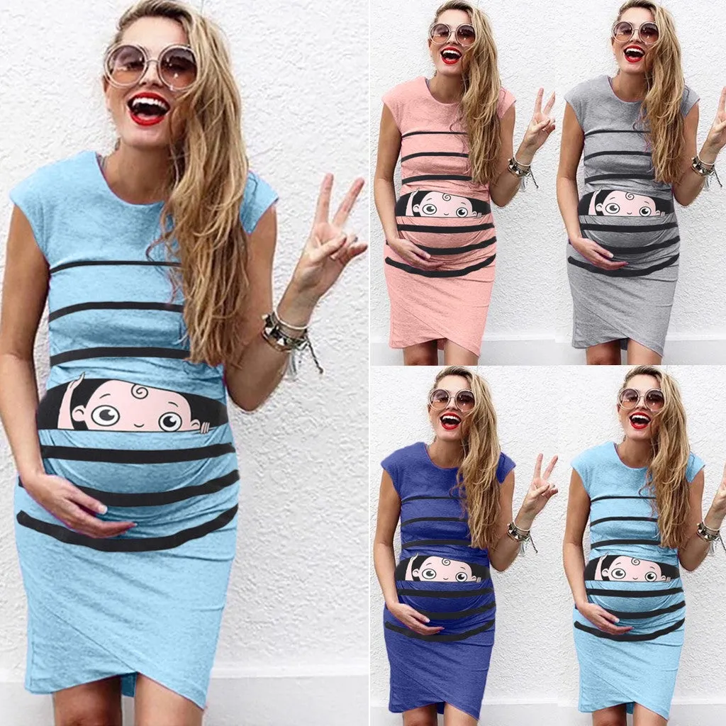 Women's maternity dresses Sleeveless Cartoon Cute Print Dress