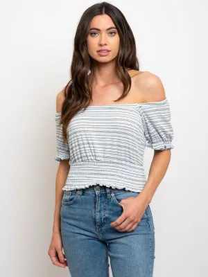 WOMEN'S MULTI STRIPES SQUARE NECK OFF SHOULDER TOP
