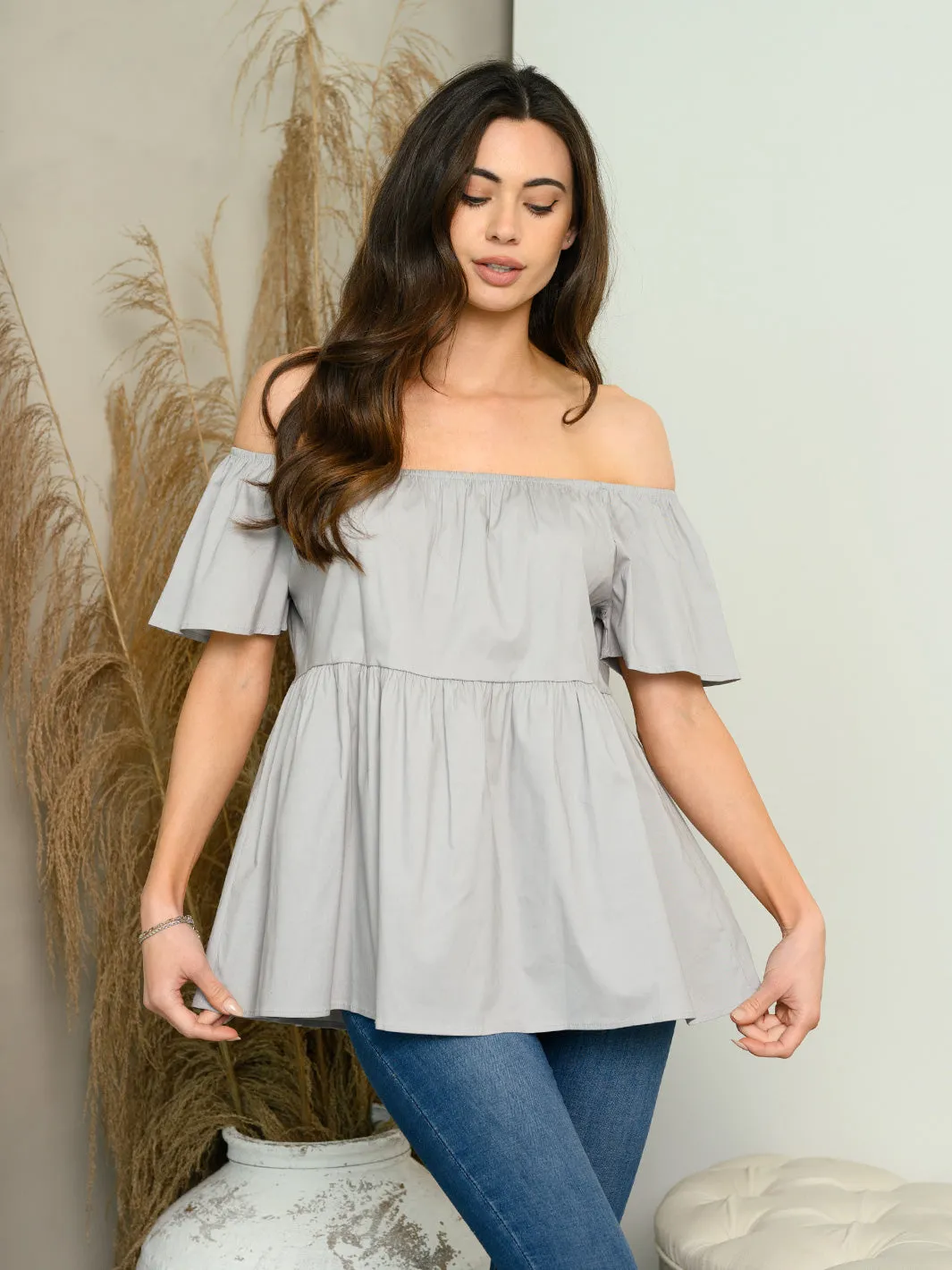 WOMEN'S OFF SHOULDER BABYDOLL TOP