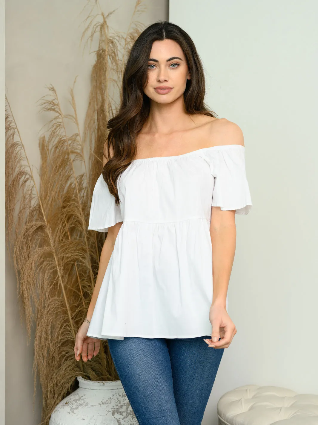WOMEN'S OFF SHOULDER BABYDOLL TOP