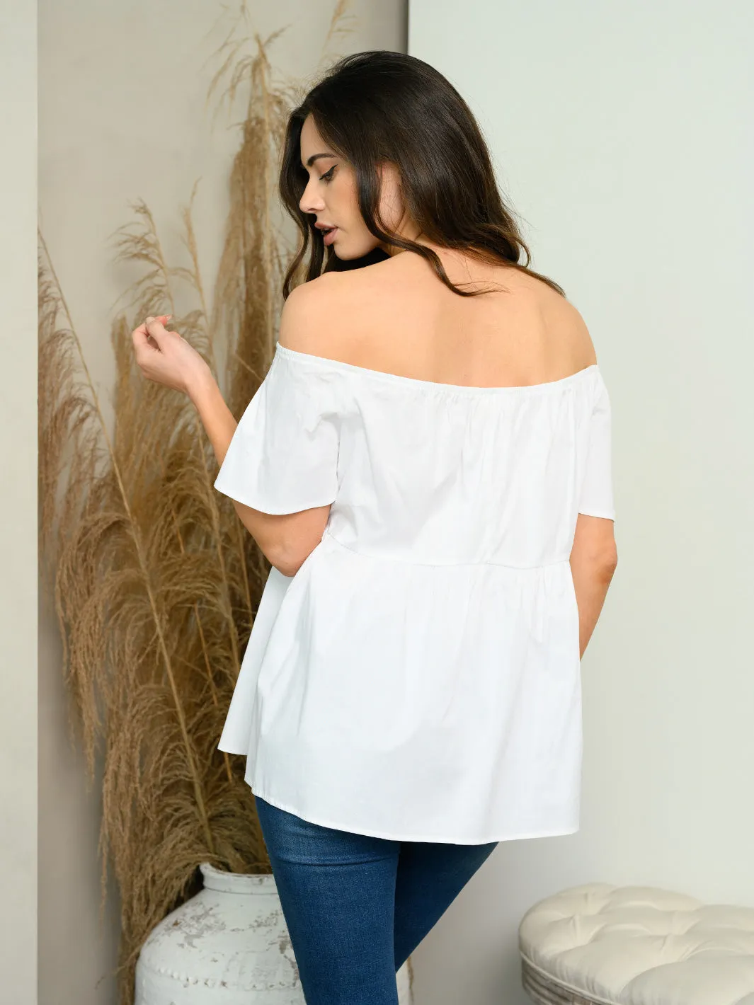 WOMEN'S OFF SHOULDER BABYDOLL TOP