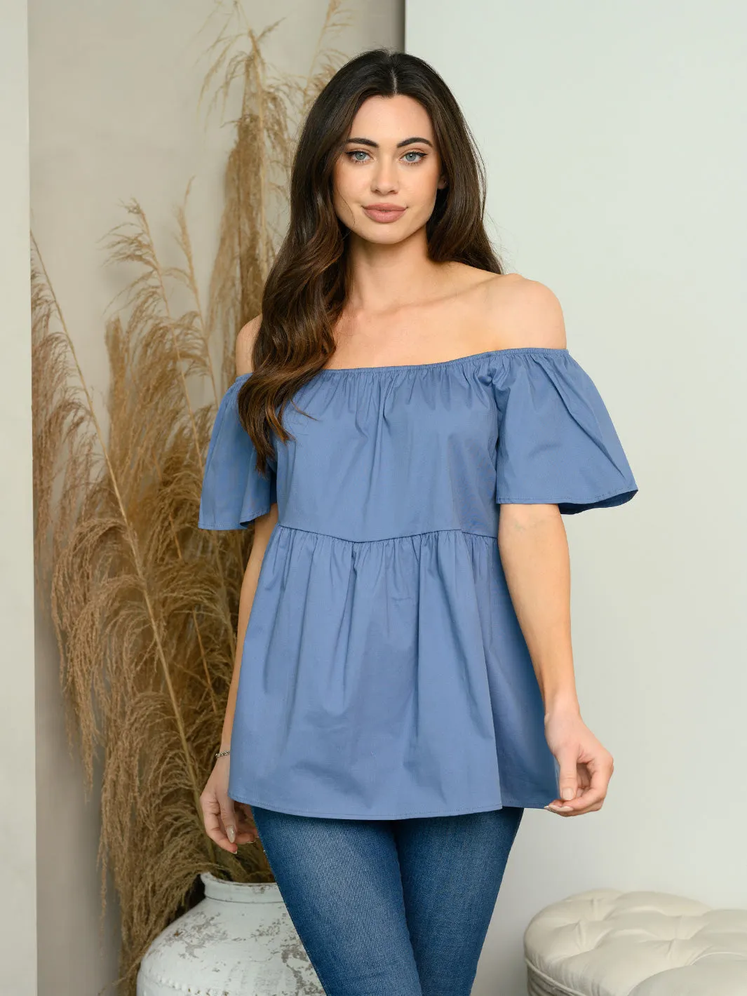 WOMEN'S OFF SHOULDER BABYDOLL TOP