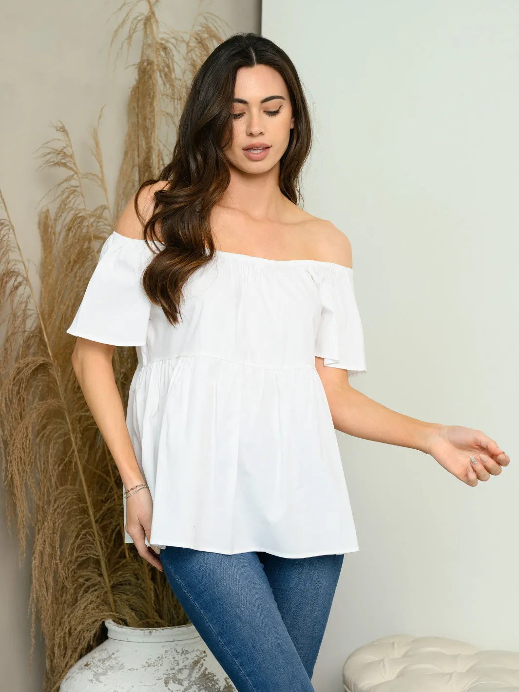 WOMEN'S OFF SHOULDER BABYDOLL TOP