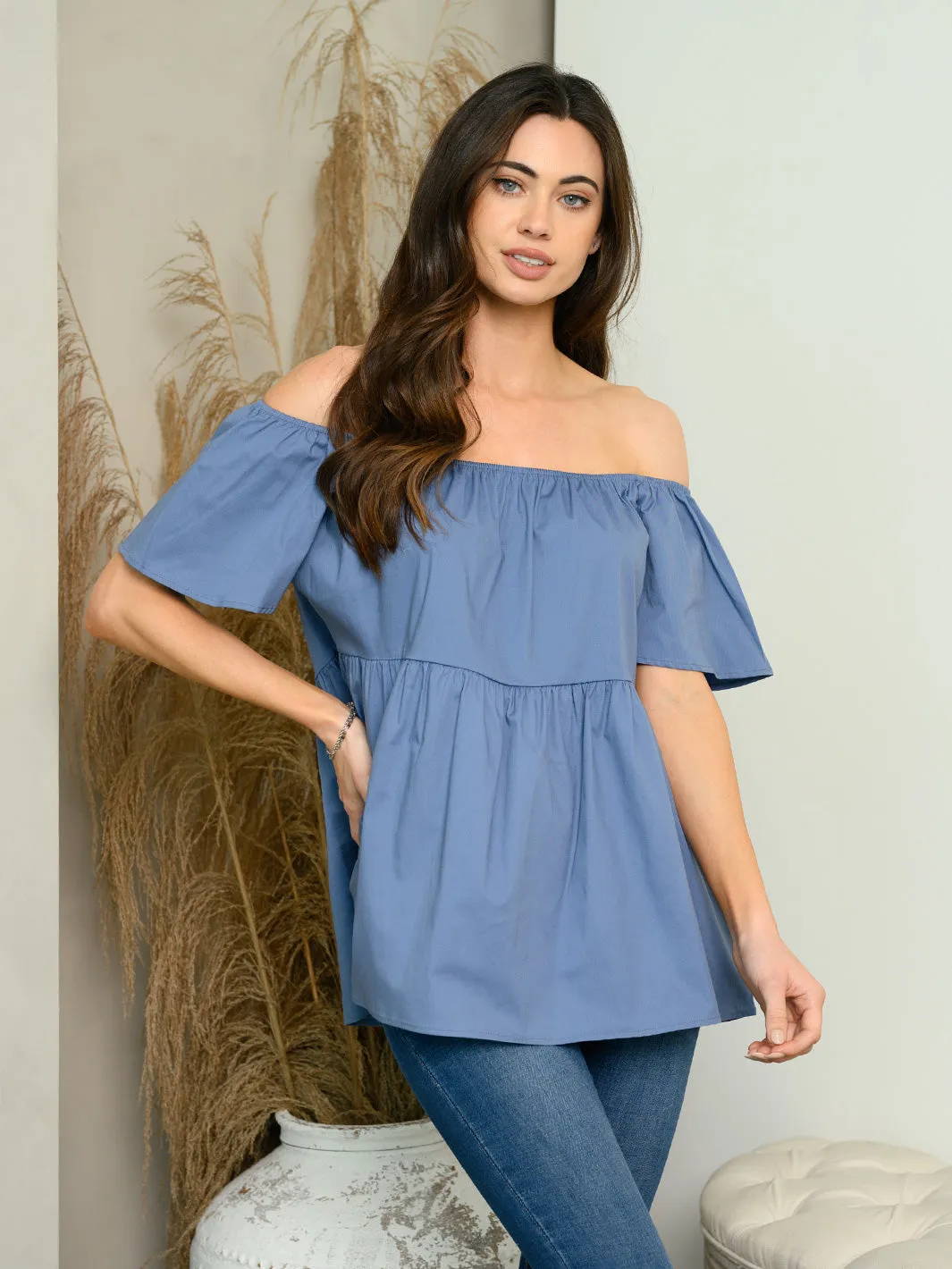 WOMEN'S OFF SHOULDER BABYDOLL TOP