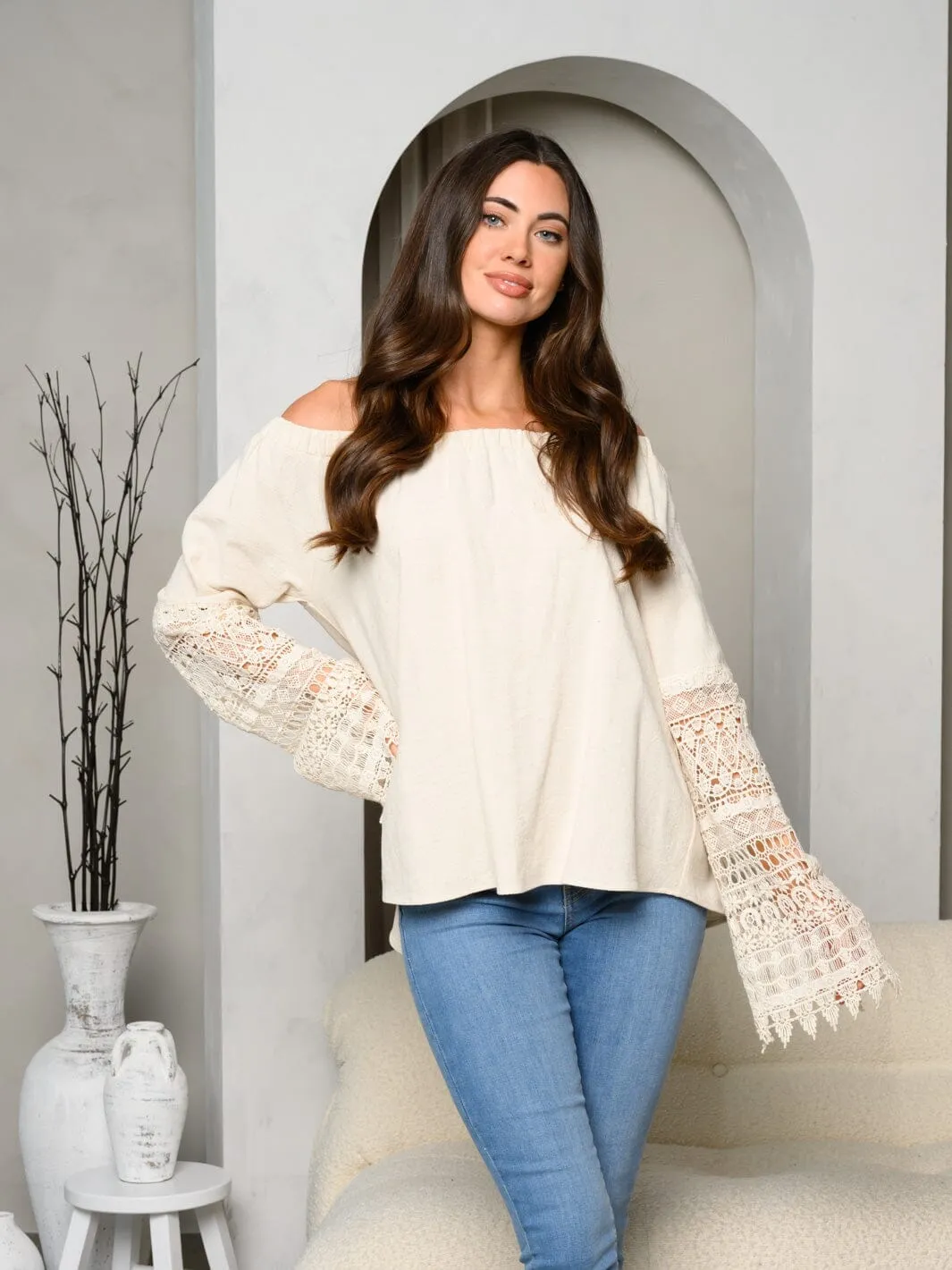 WOMEN'S OFF SHOULDER BELL LONG SLEEVE TOP