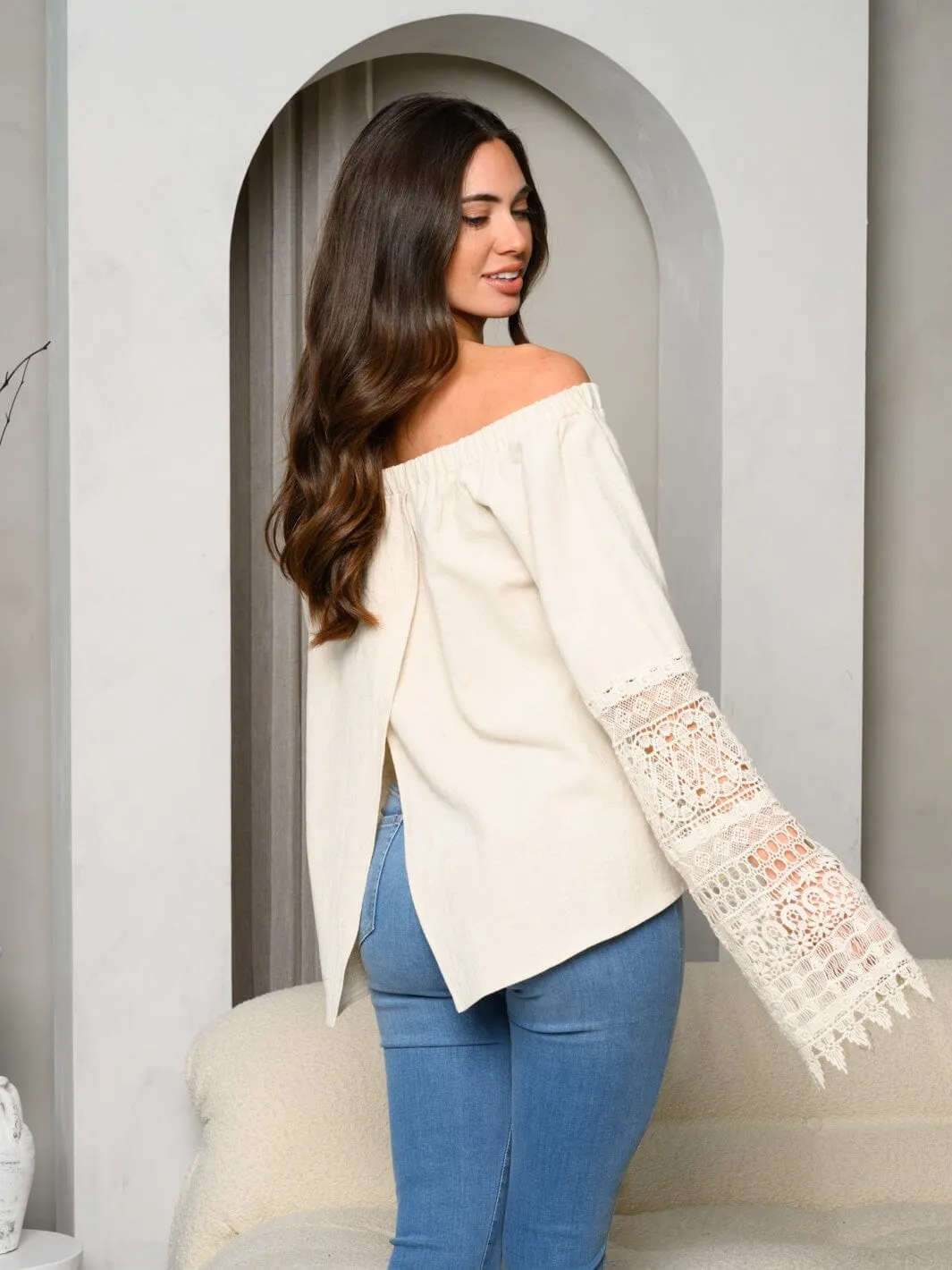 WOMEN'S OFF SHOULDER BELL LONG SLEEVE TOP