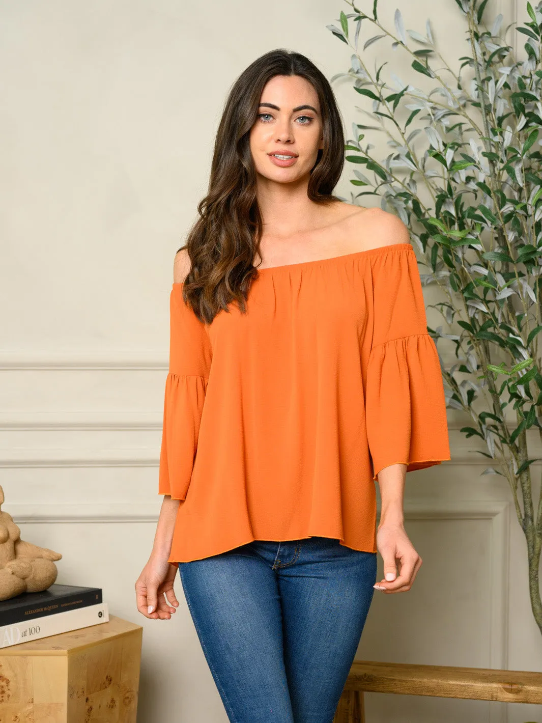 WOMEN'S OFF SHOULDER BELL SLEEVE TOP