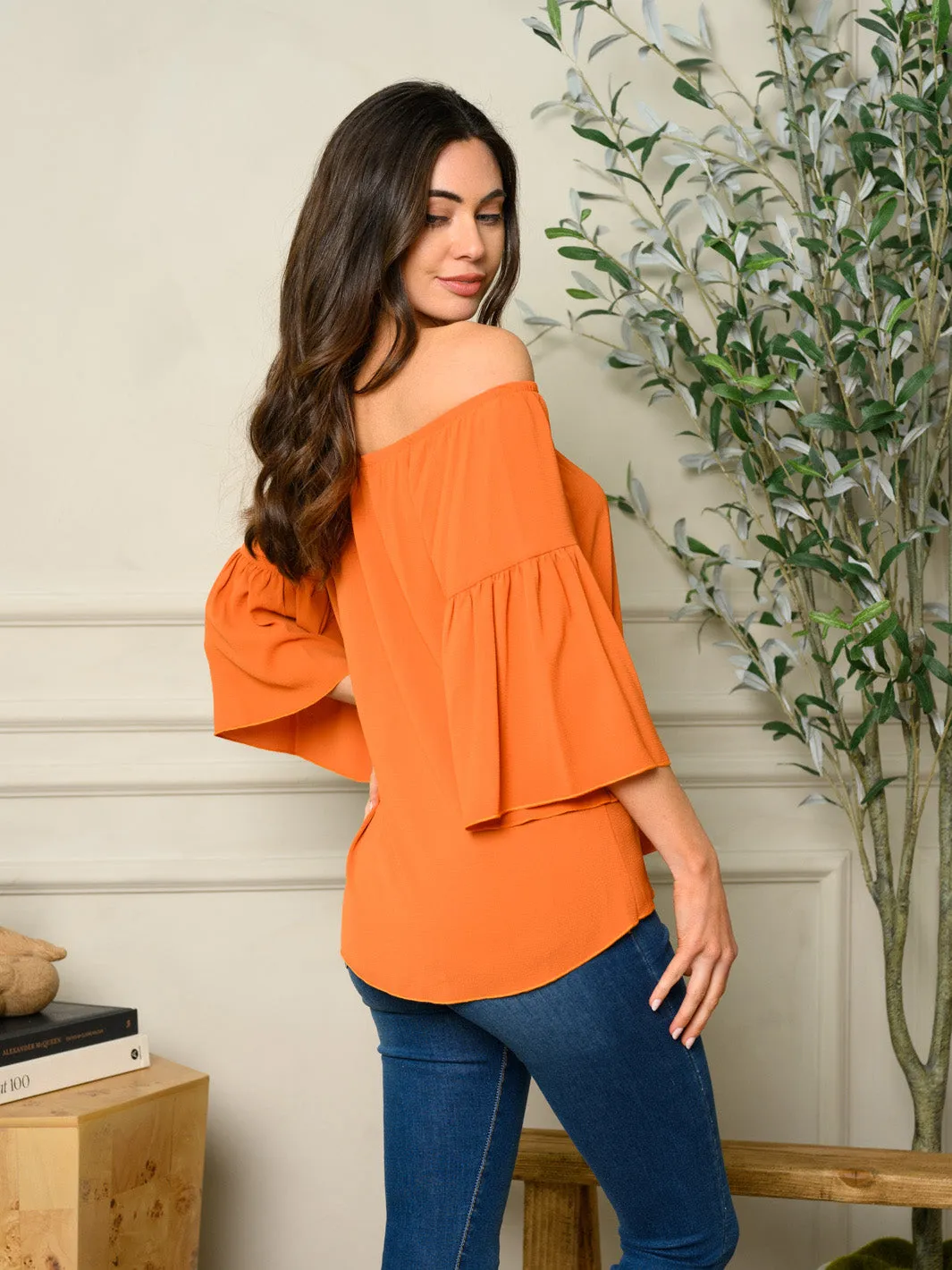 WOMEN'S OFF SHOULDER BELL SLEEVE TOP