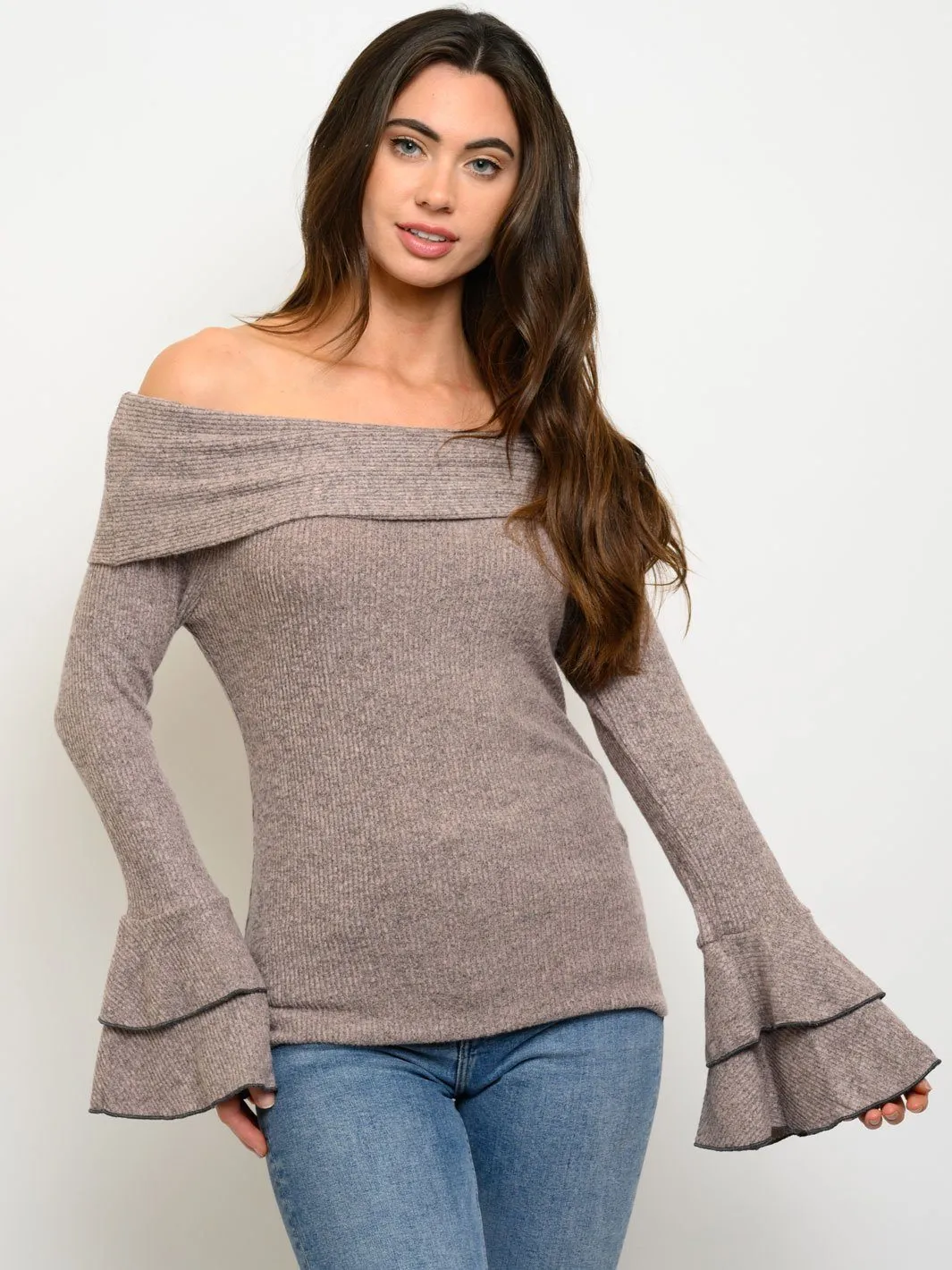 WOMEN'S OFF SHOULDER BELL SLEEVE TOP