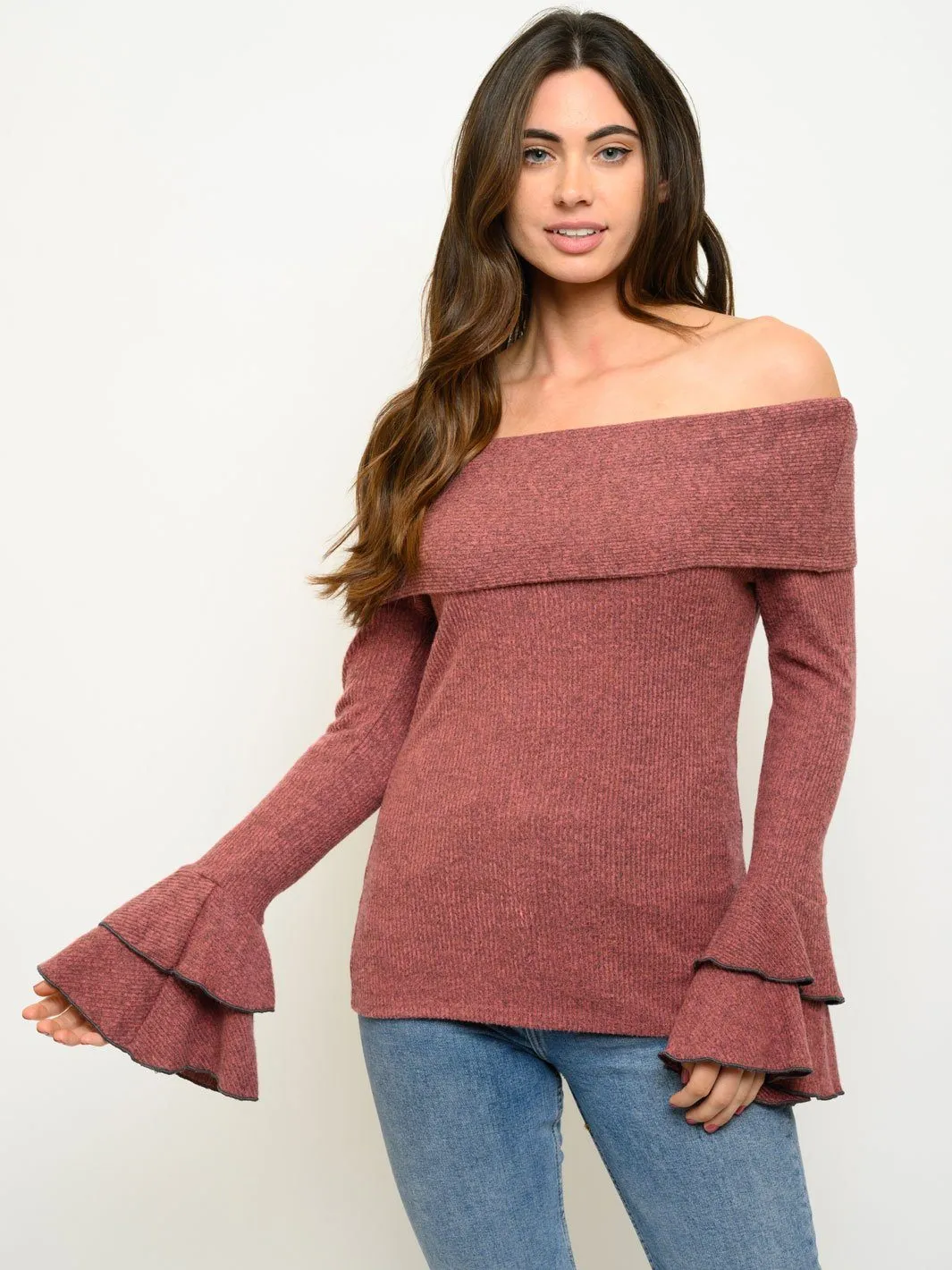 WOMEN'S OFF SHOULDER BELL SLEEVE TOP