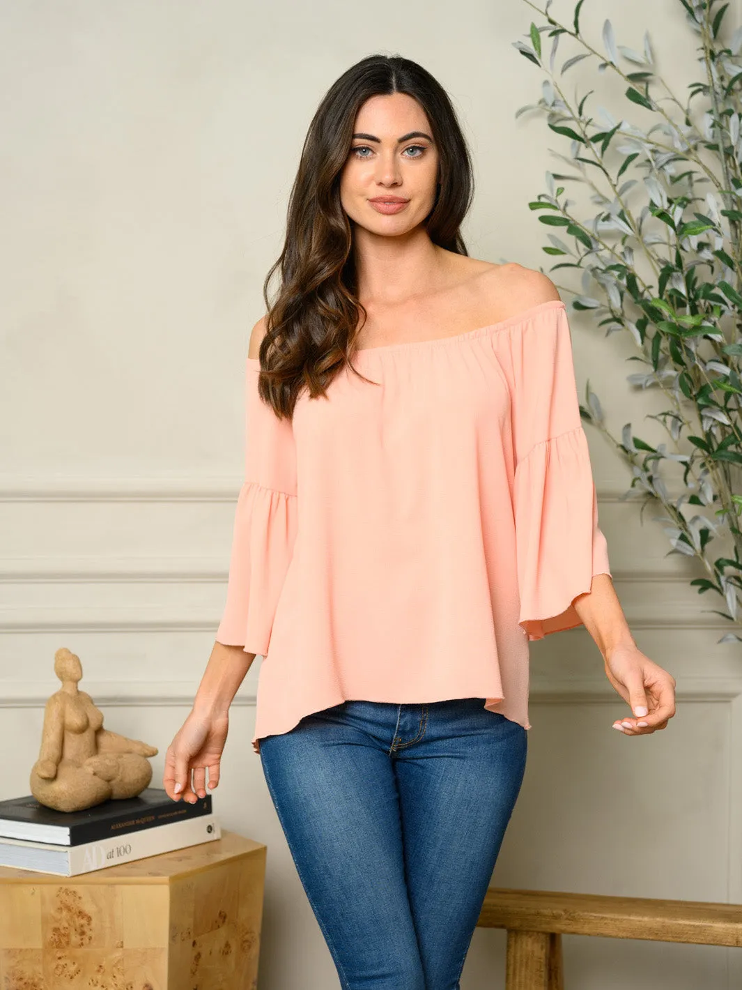 WOMEN'S OFF SHOULDER BELL SLEEVE TOP