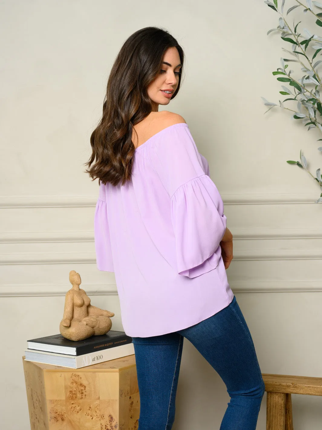 WOMEN'S OFF SHOULDER BELL SLEEVE TOP