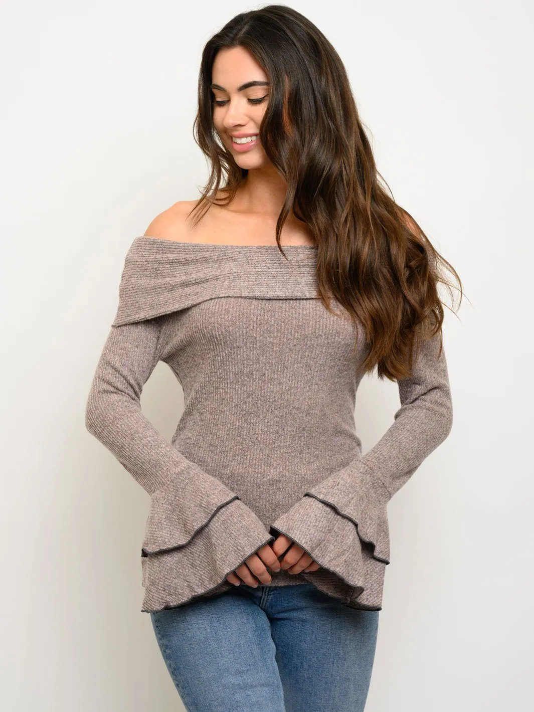 WOMEN'S OFF SHOULDER BELL SLEEVE TOP