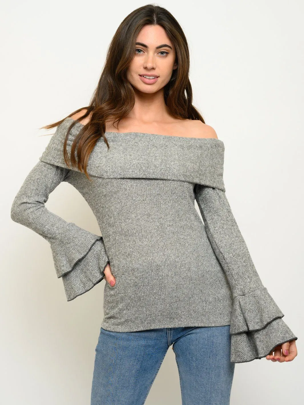WOMEN'S OFF SHOULDER BELL SLEEVE TOP